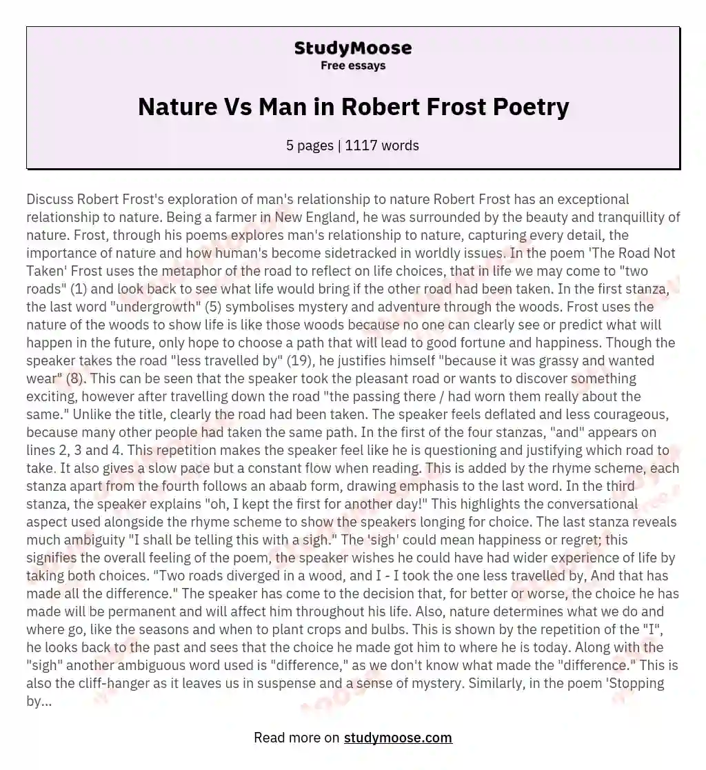 Nature Vs Man in Robert Frost Poetry essay