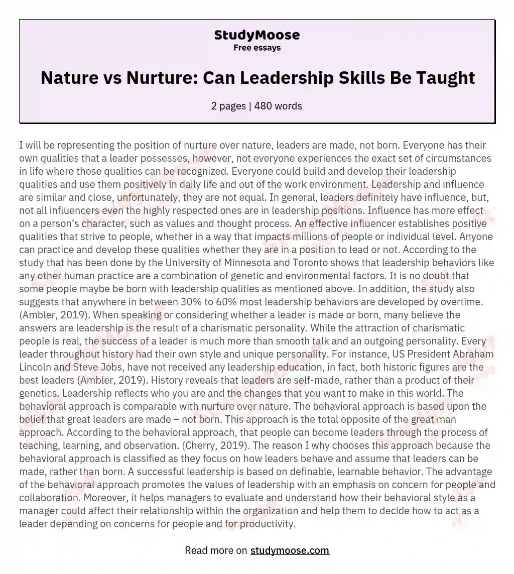Nature vs Nurture: Can Leadership Skills Be Taught