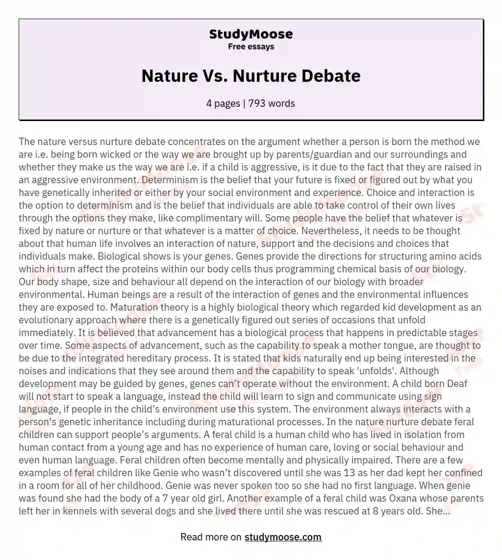 Nature Vs. Nurture Debate essay