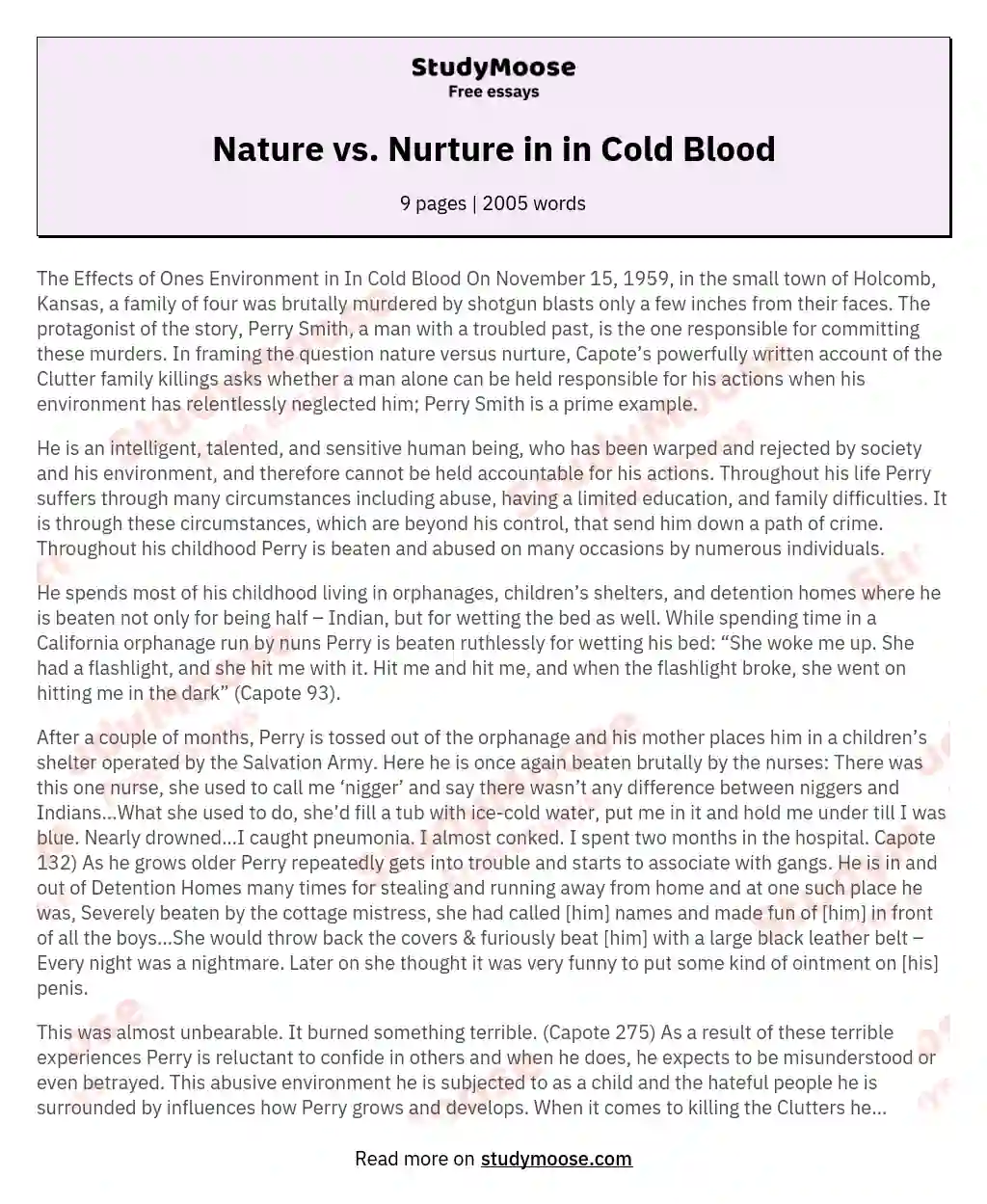 Nature vs. Nurture in in Cold Blood essay