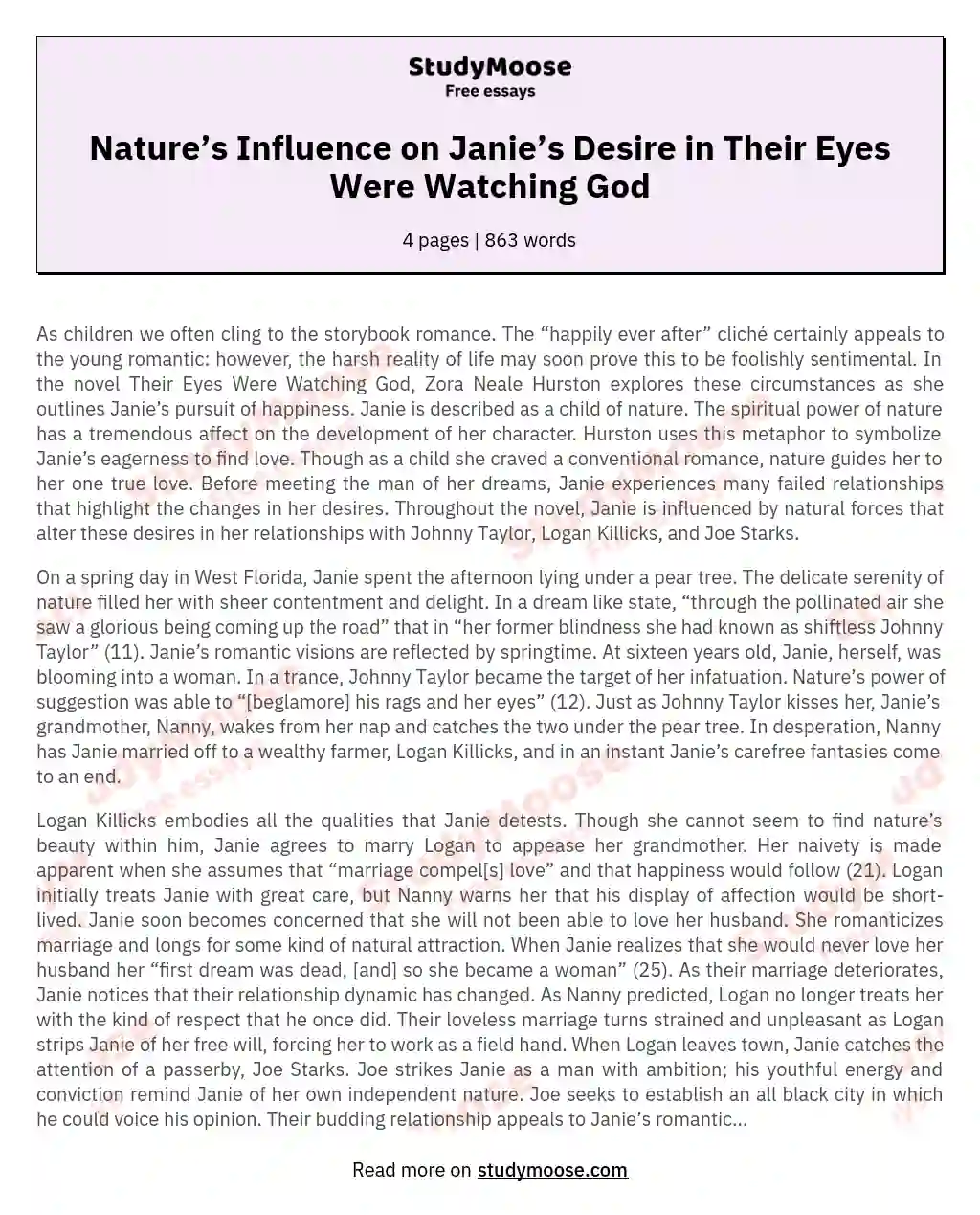 Nature’s Influence on Janie’s Desire in Their Eyes Were Watching God