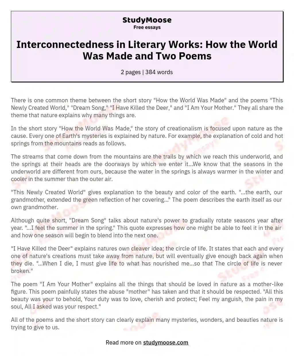 Interconnectedness in Literary Works: How the World Was Made and Two Poems essay