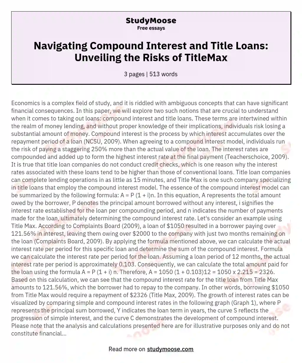 Navigating Compound Interest and Title Loans: Unveiling the Risks of TitleMax essay