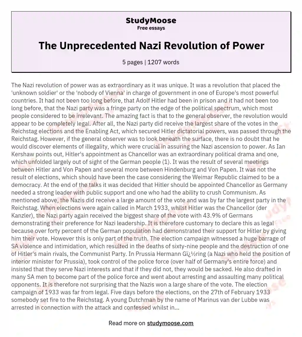 The Unprecedented Nazi Revolution of Power
