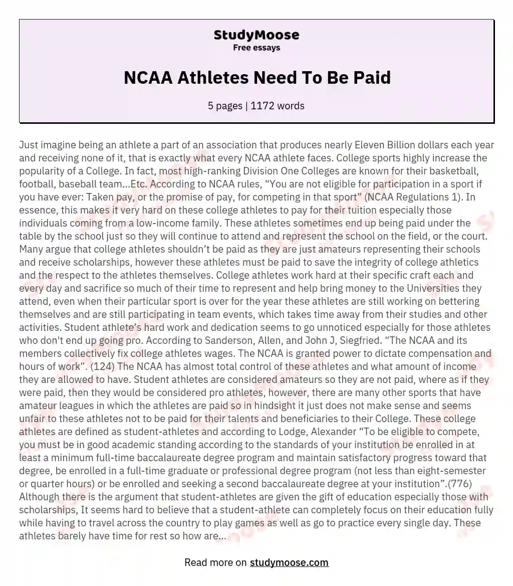 NCAA Athletes Need To Be Paid essay