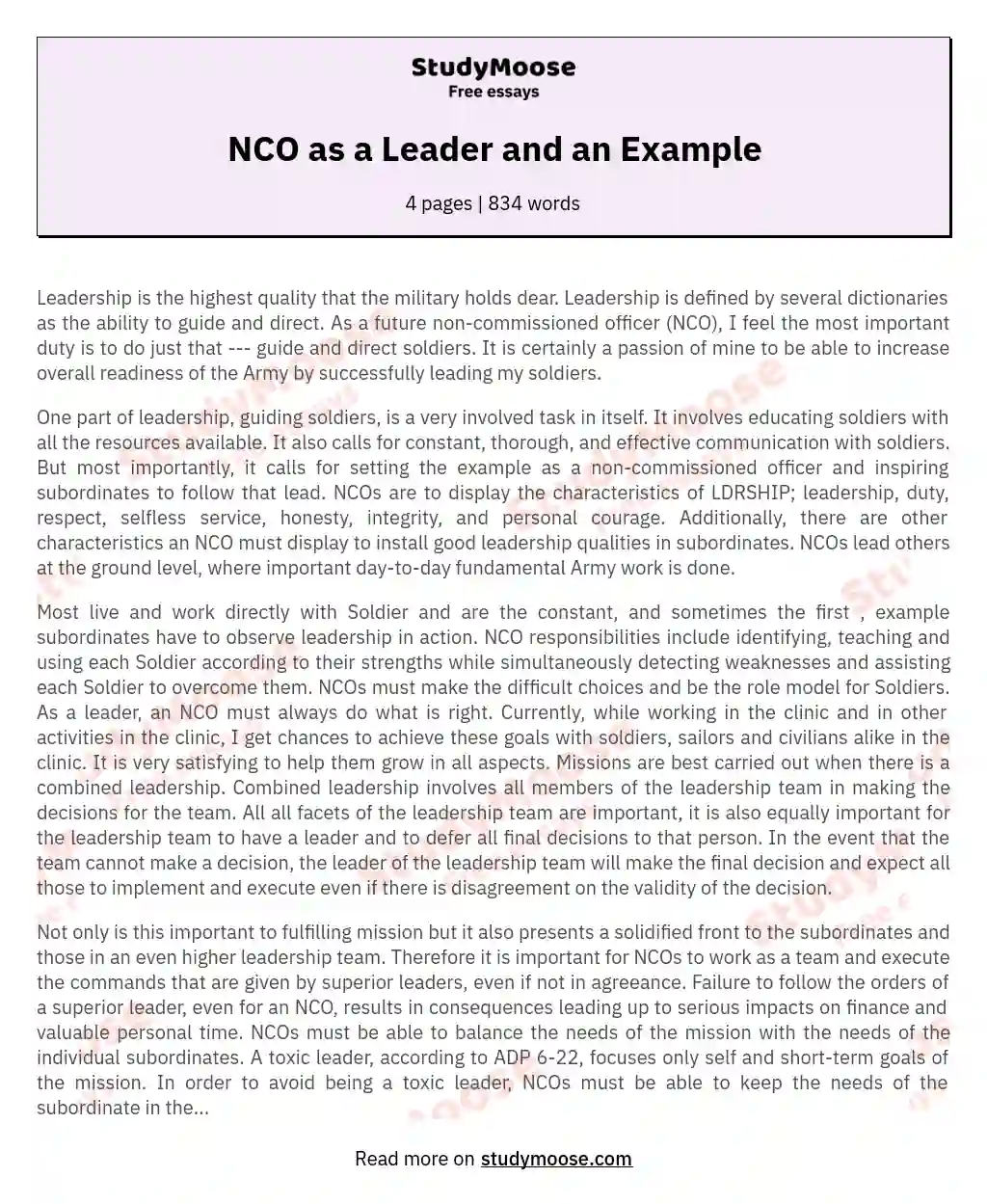 NCO as a Leader and an Example
