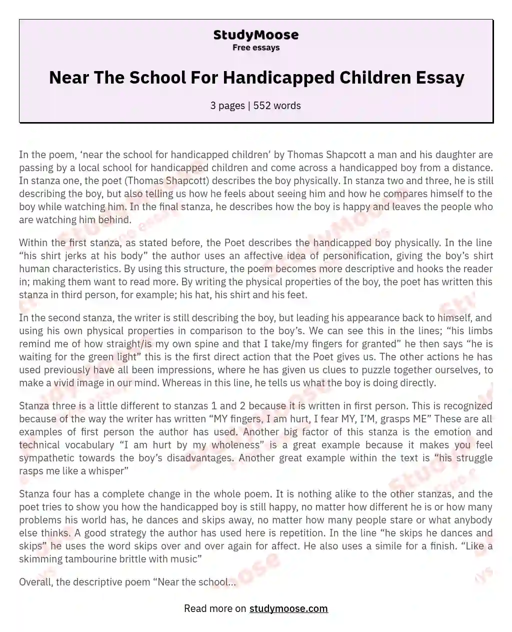 Near The School For Handicapped Children Essay essay