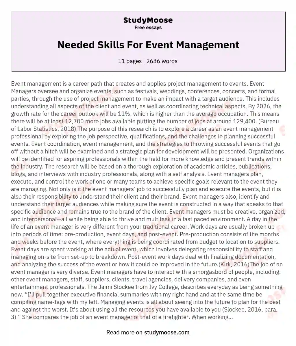 Needed Skills For Event Management
