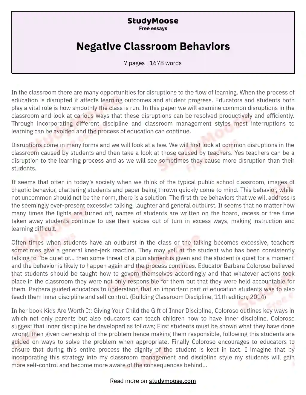 Managing Classroom Disruptions for Effective Learning essay