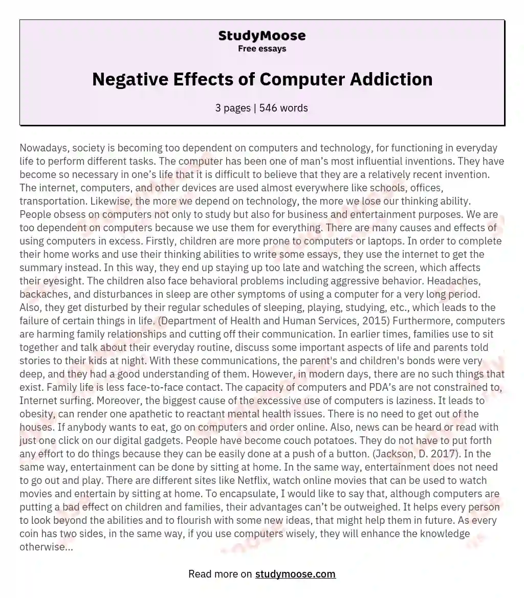 Negative Effects of Computer Addiction