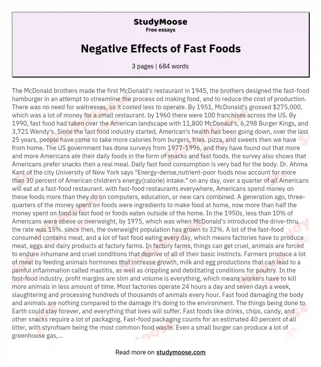 Negative Effects of Fast Foods essay