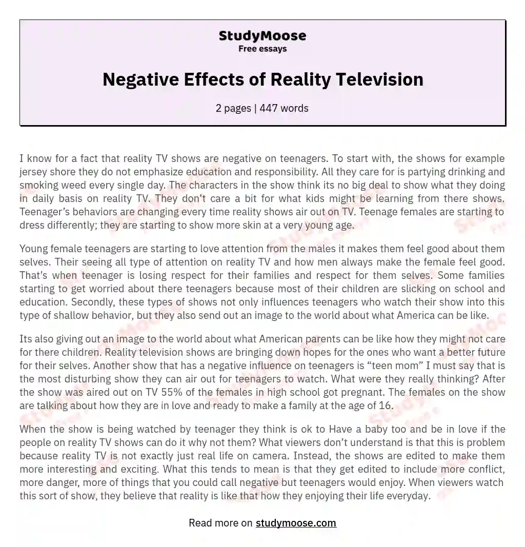 Negative Effects of Reality Television essay