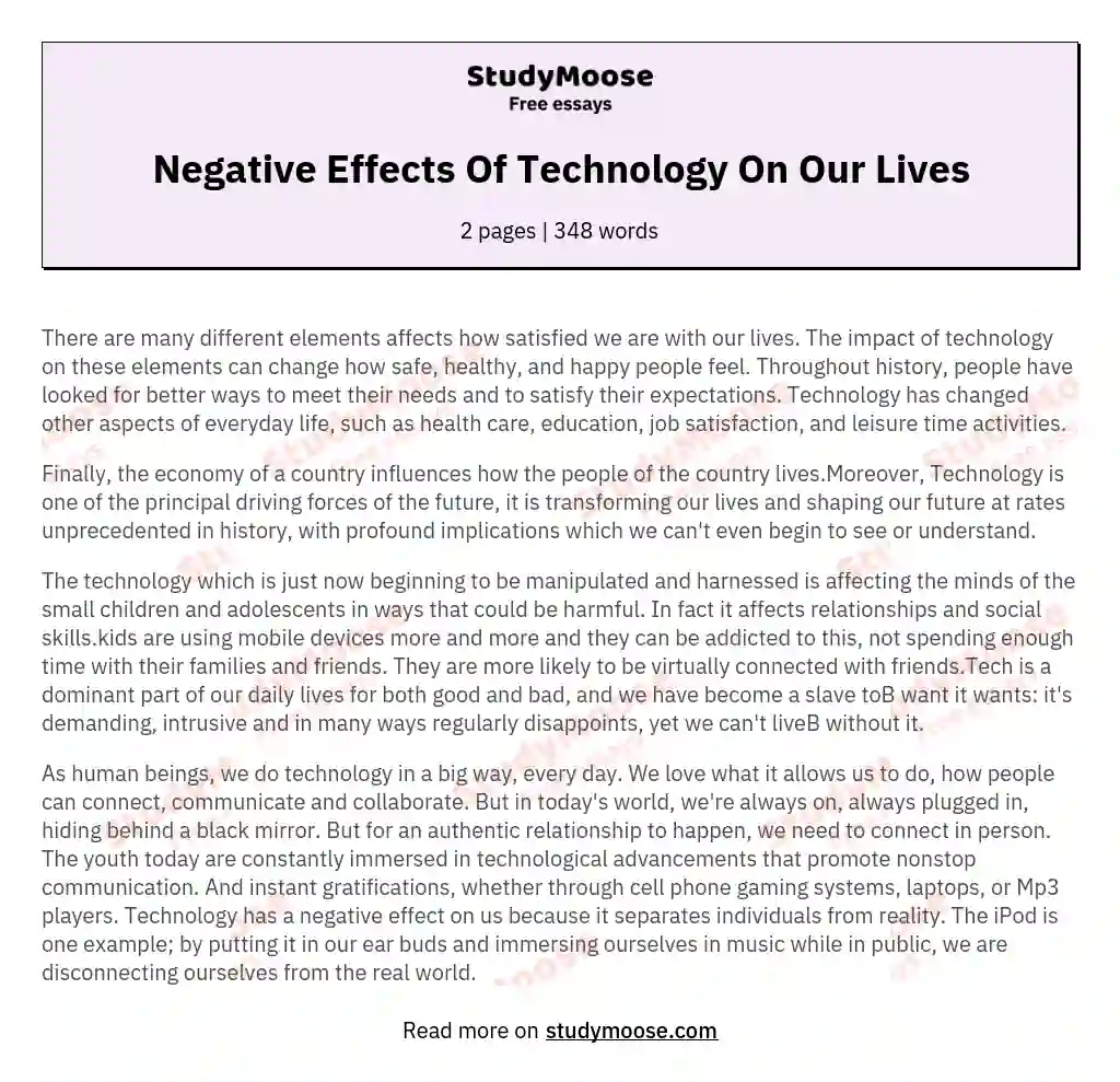 thesis statement on negative effects of technology