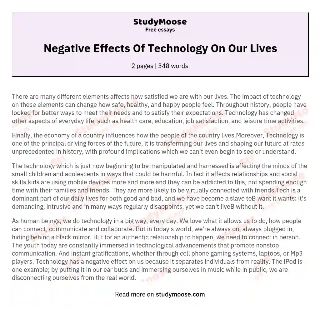 negative effect of modern technology essay