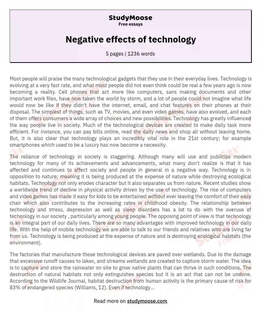Negative effects of technology essay