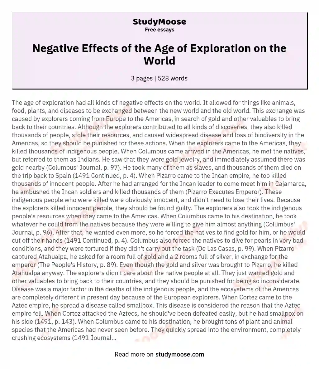 Negative Effects of the Age of Exploration on the World essay