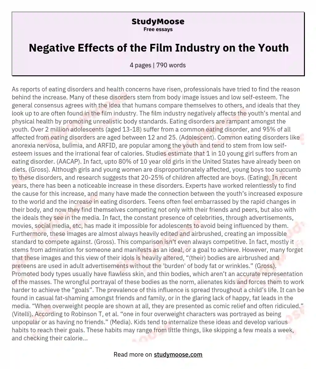 Negative Effects of the Film Industry on the Youth essay