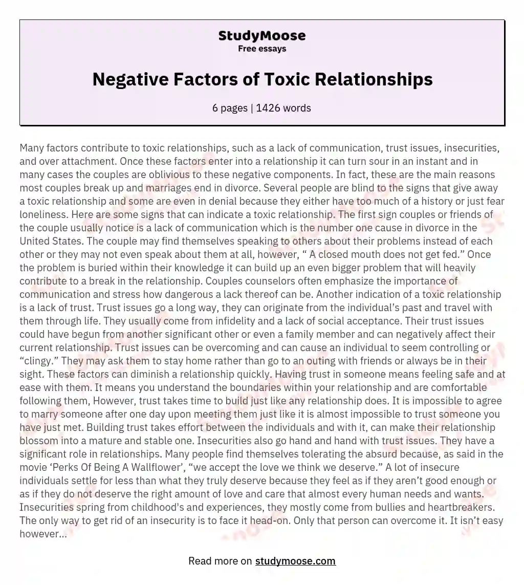 Negative Factors of Toxic Relationships essay