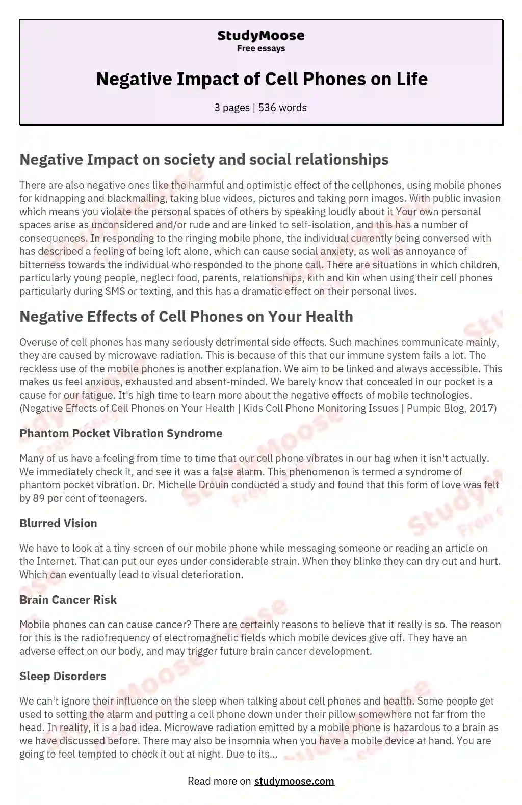 negative impact of cell phones essay