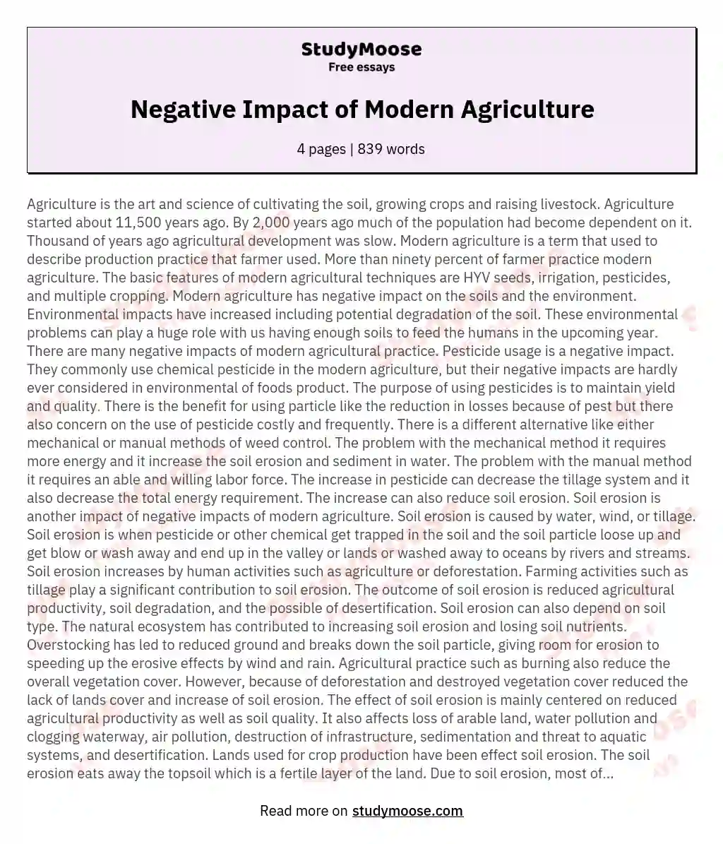 Negative Impact of Modern Agriculture