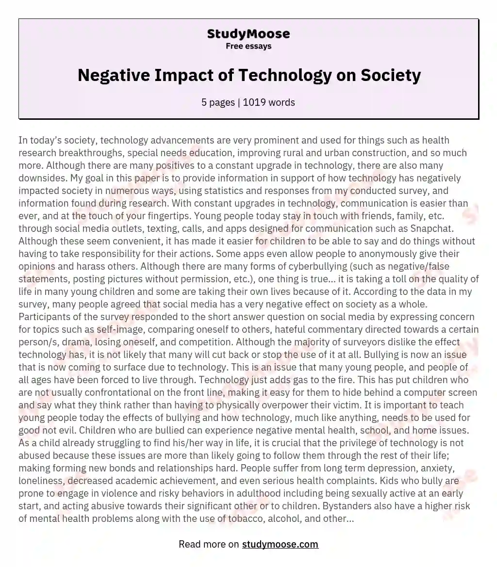 negative effects of technology thesis statement