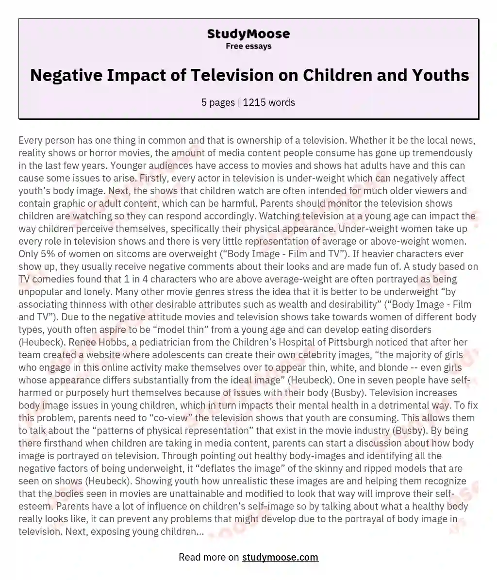 essay the effects of watching television on adolescents quizlet