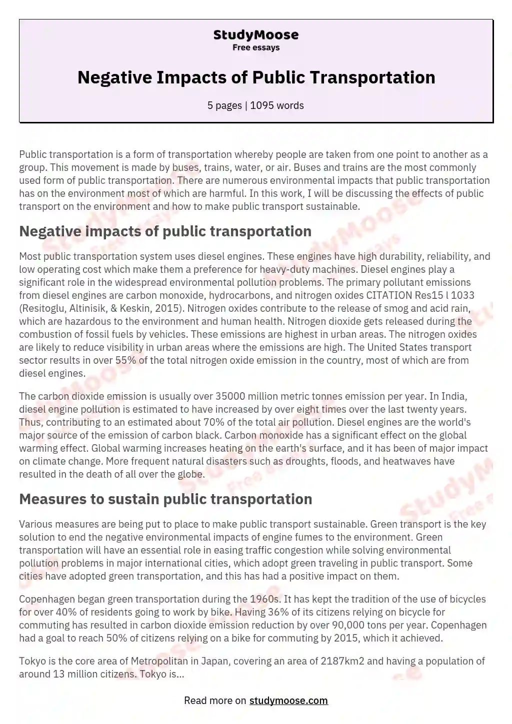 Negative Impacts of Public Transportation essay