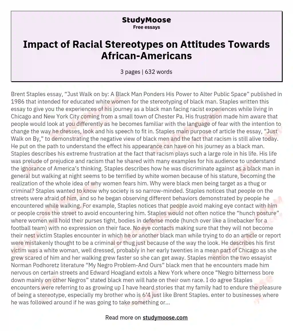 Negative Racial Stereotypes and Their Effect on Attitudes Toward African-Americans