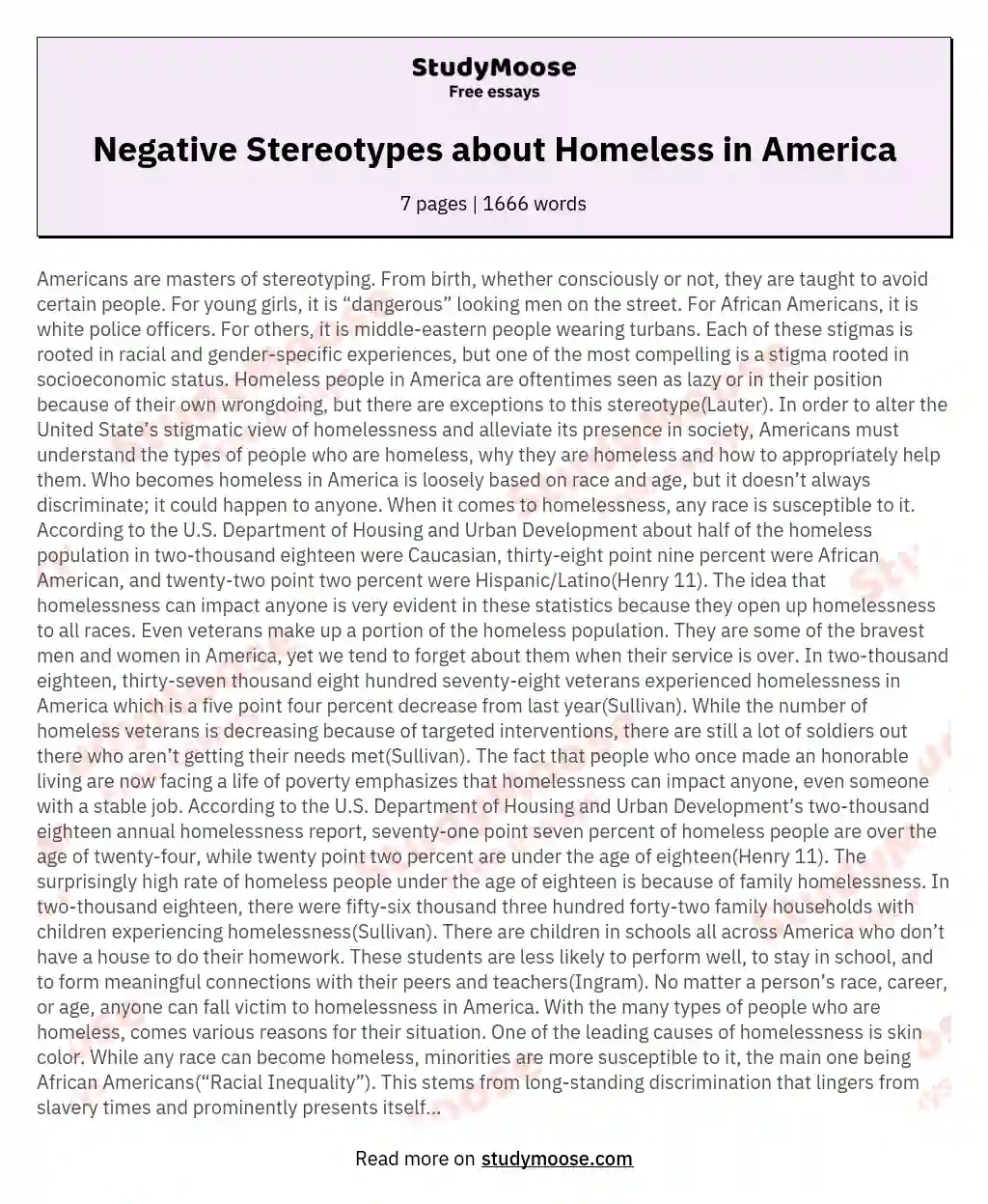 Negative Stereotypes about Homeless in America essay