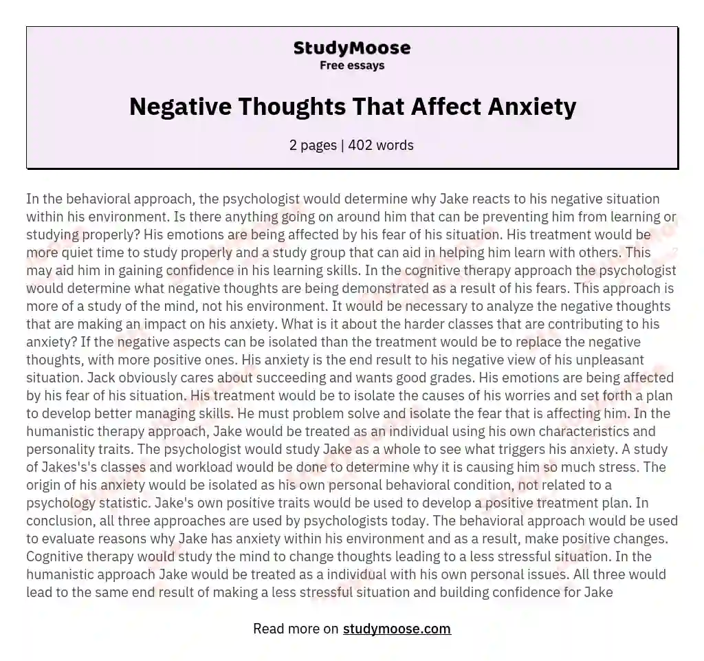 Negative Thoughts That Affect Anxiety essay