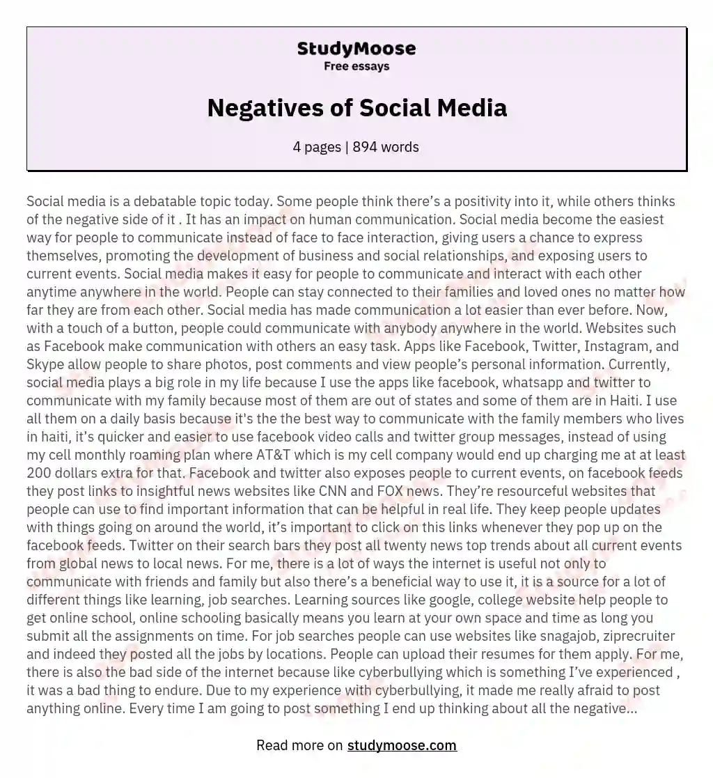 Negatives of Social Media essay