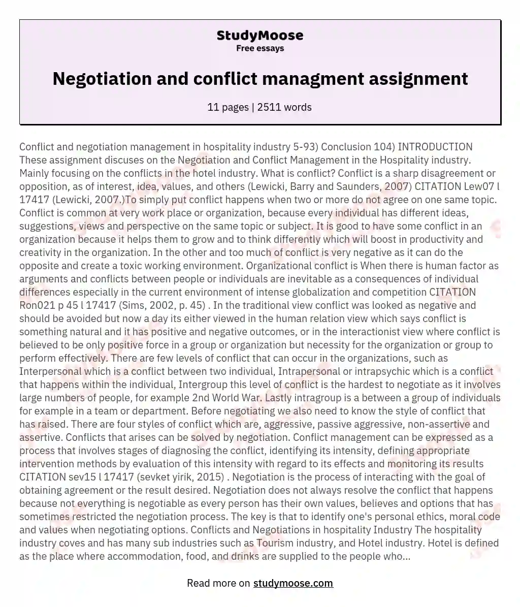 Negotiation and conflict managment assignment essay