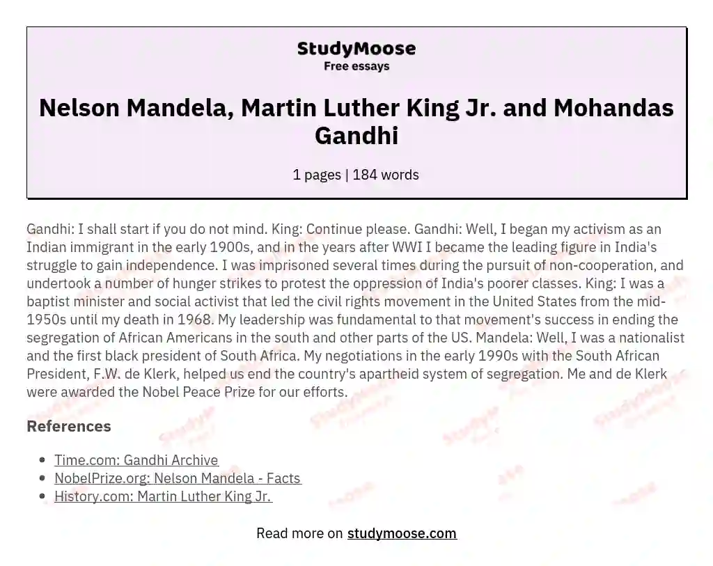 Nelson Mandela, Martin Luther King Jr. and Mohandas Gandhi essay