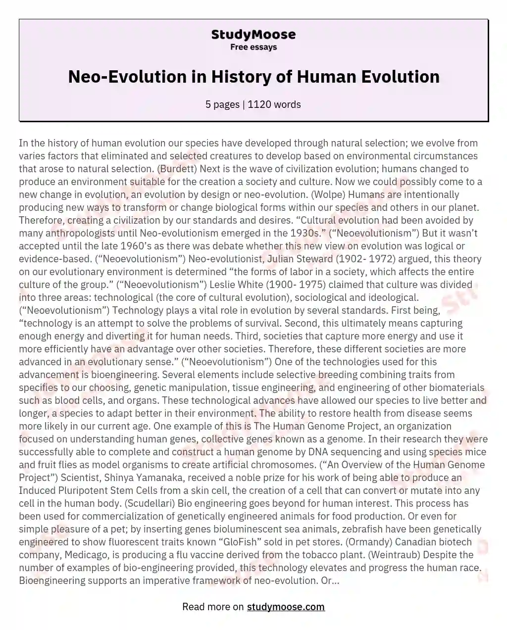 Neo-Evolution in History of Human Evolution essay