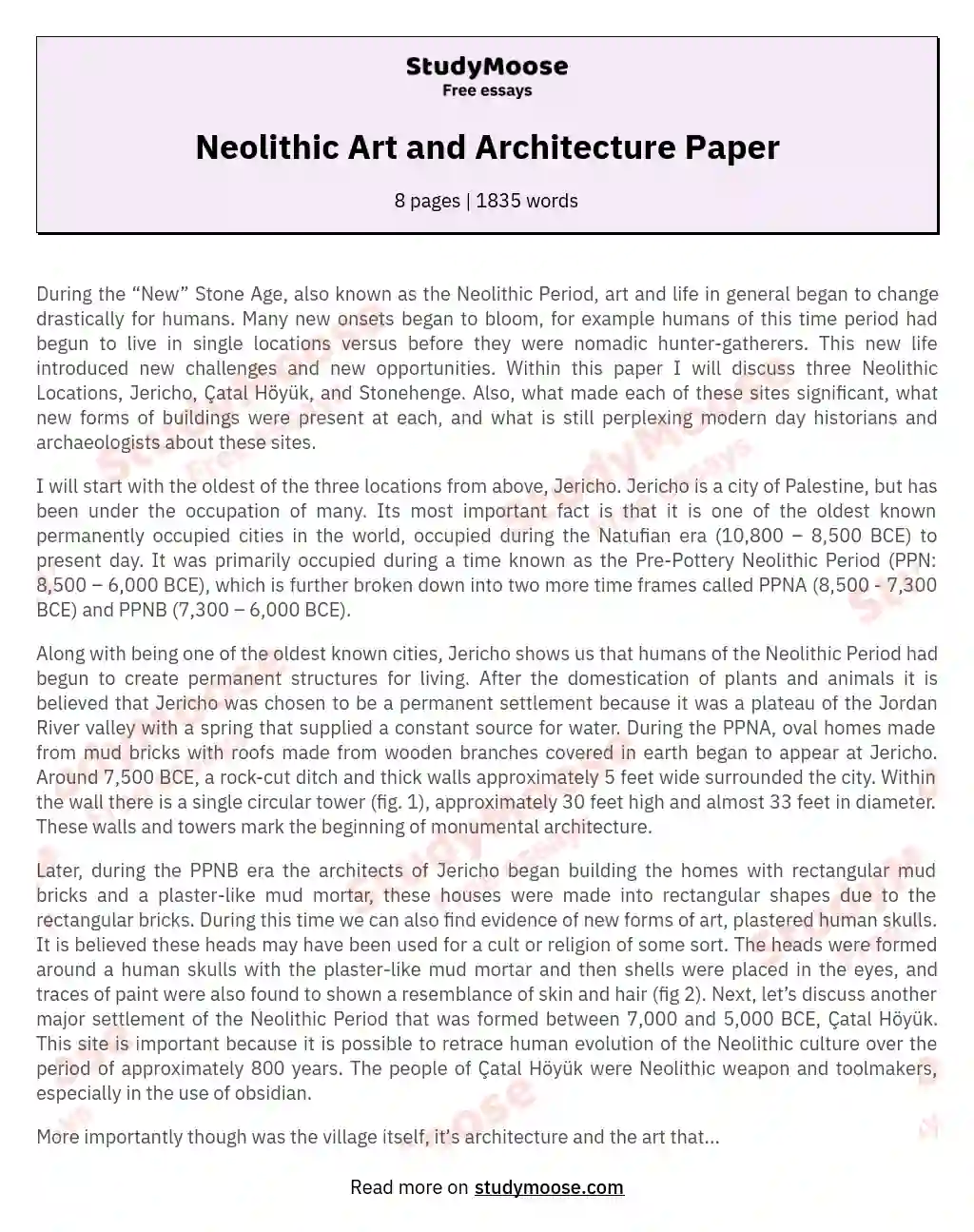 Neolithic Art and Architecture Paper essay