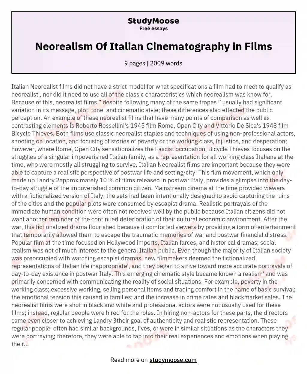 Neorealism Of Italian Cinematography in Films essay