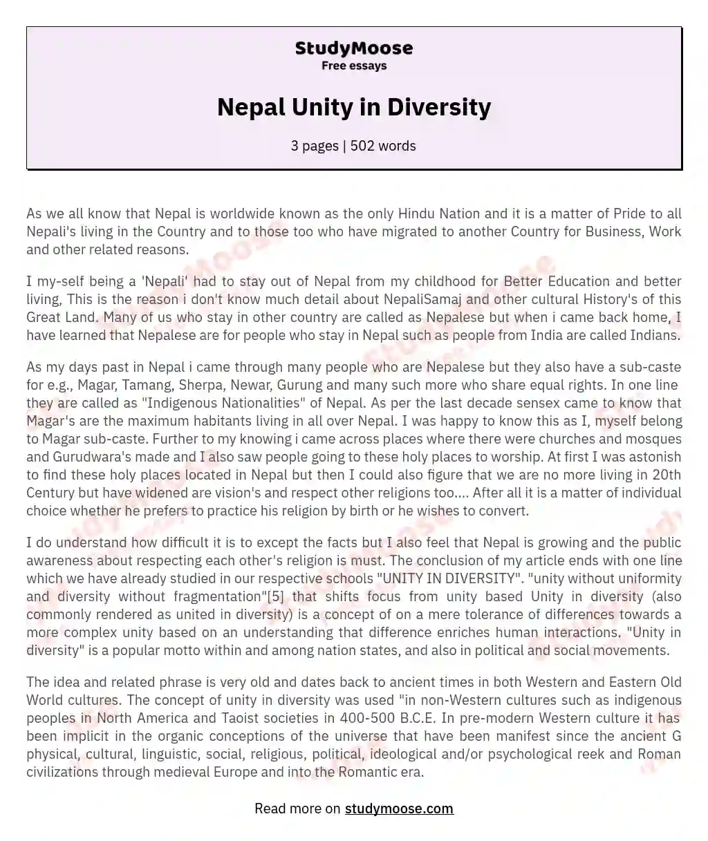 Nepal Unity in Diversity essay