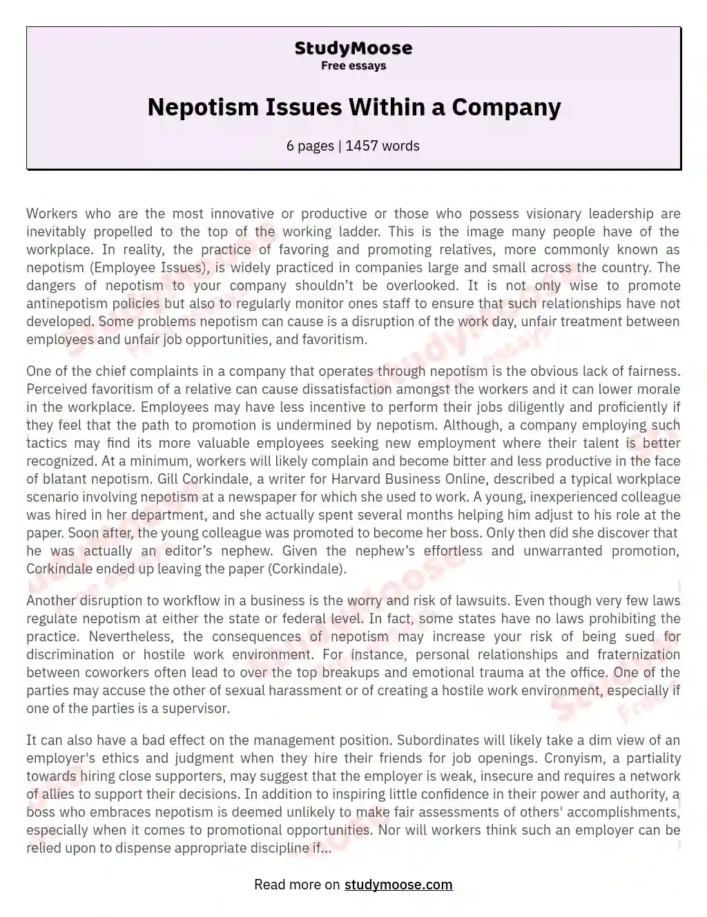 Nepotism Issues Within a Company essay