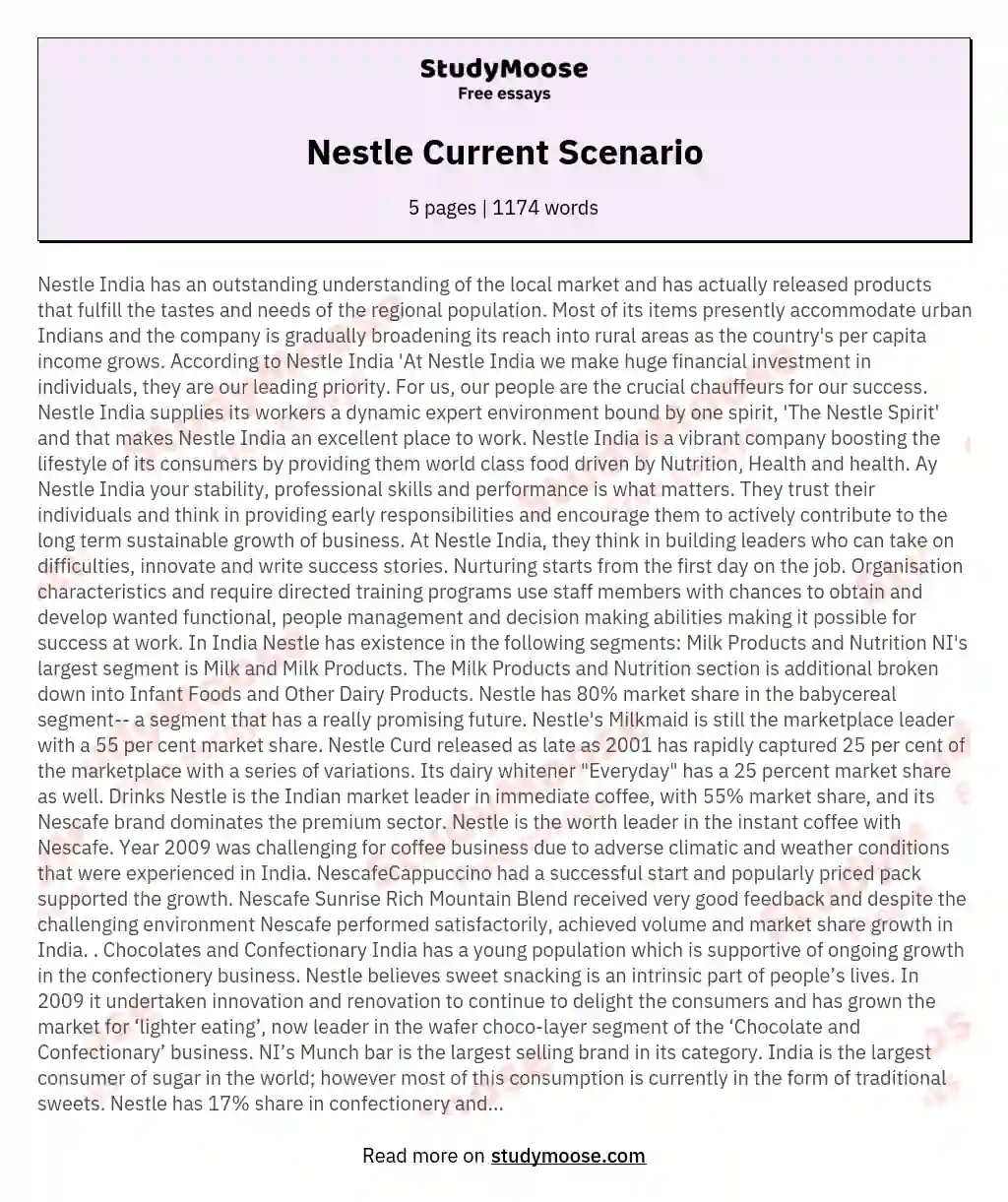 Nestle Current Scenario essay