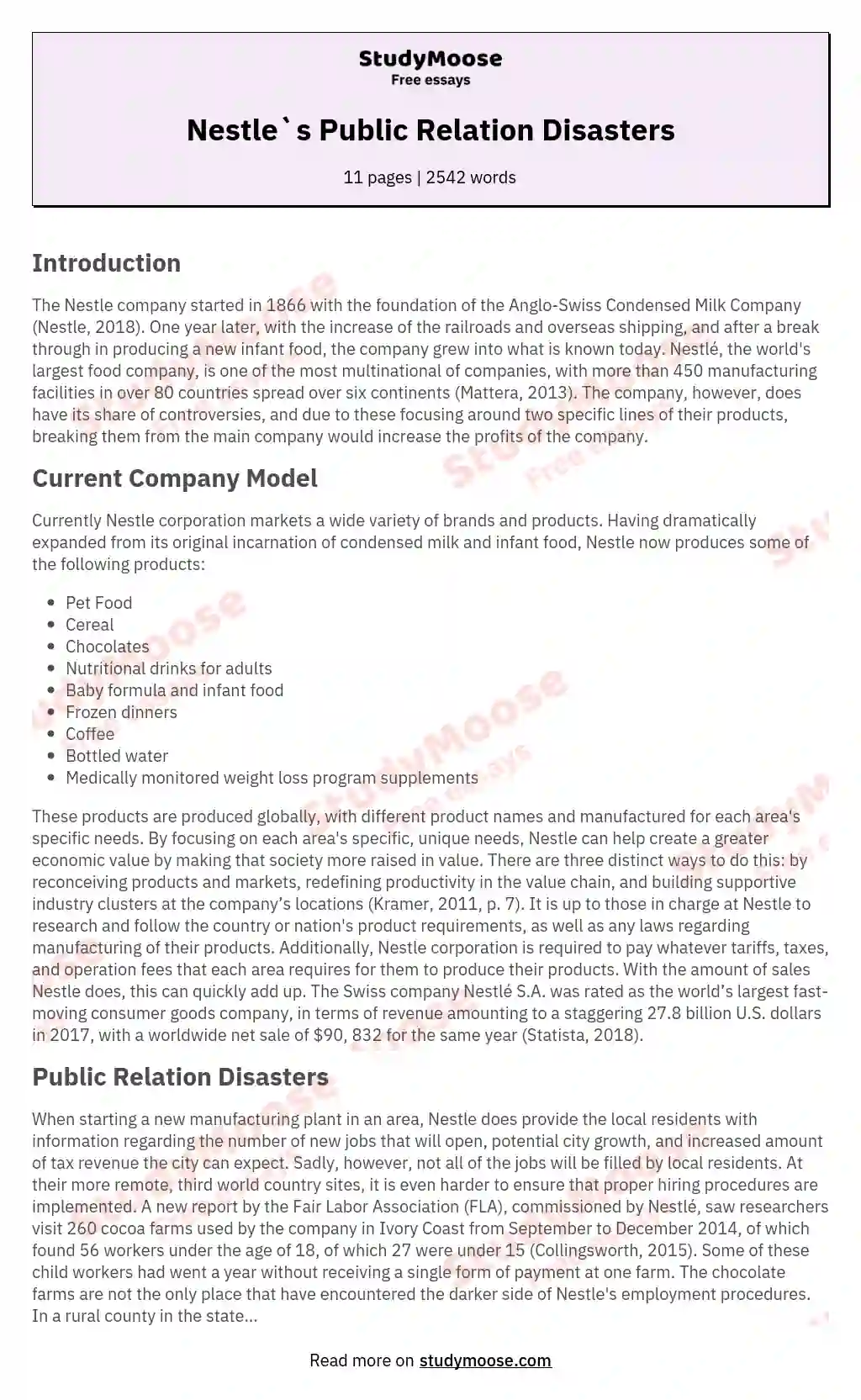 Nestle`s Public Relation Disasters essay
