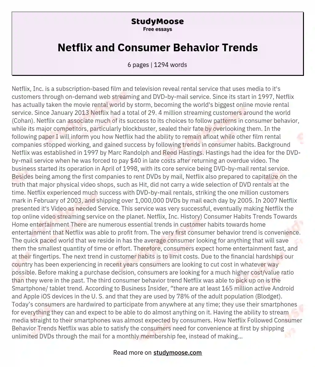 Netflix and Consumer Behavior Trends essay