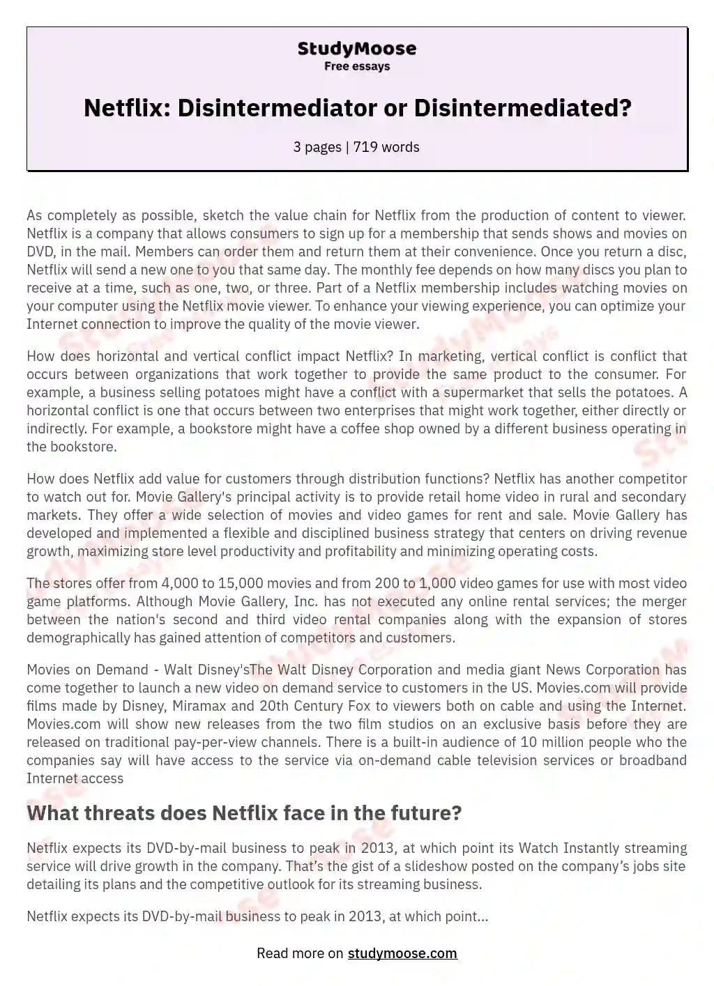 Netflix: Disintermediator or Disintermediated? essay