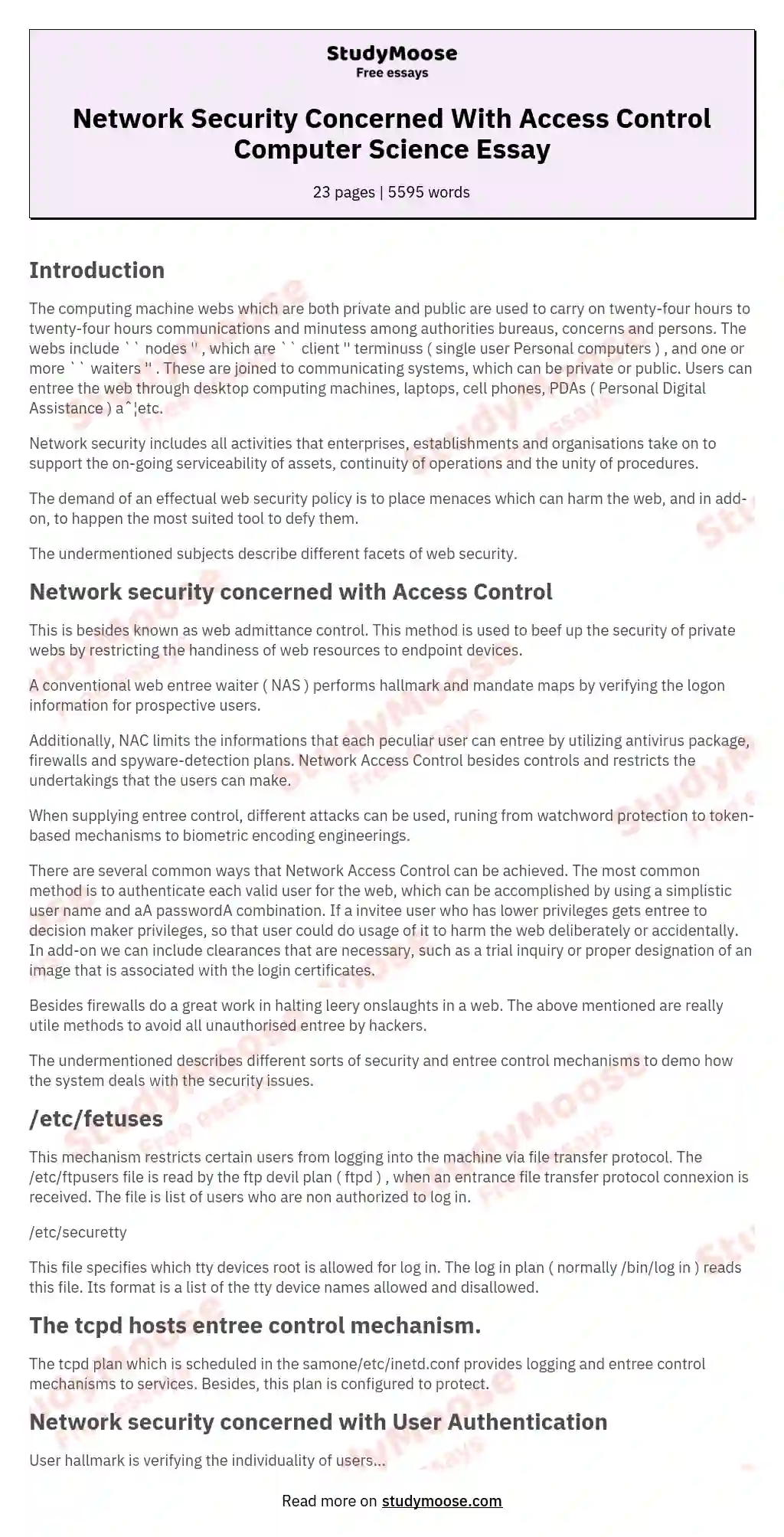 Network Security Concerned With Access Control Computer Science Essay