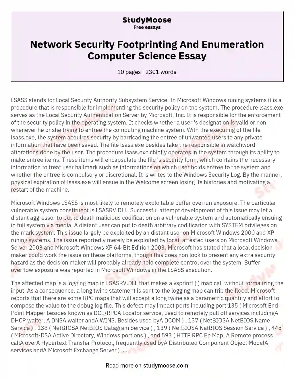 Network Security Footprinting And Enumeration Computer Science Essay essay