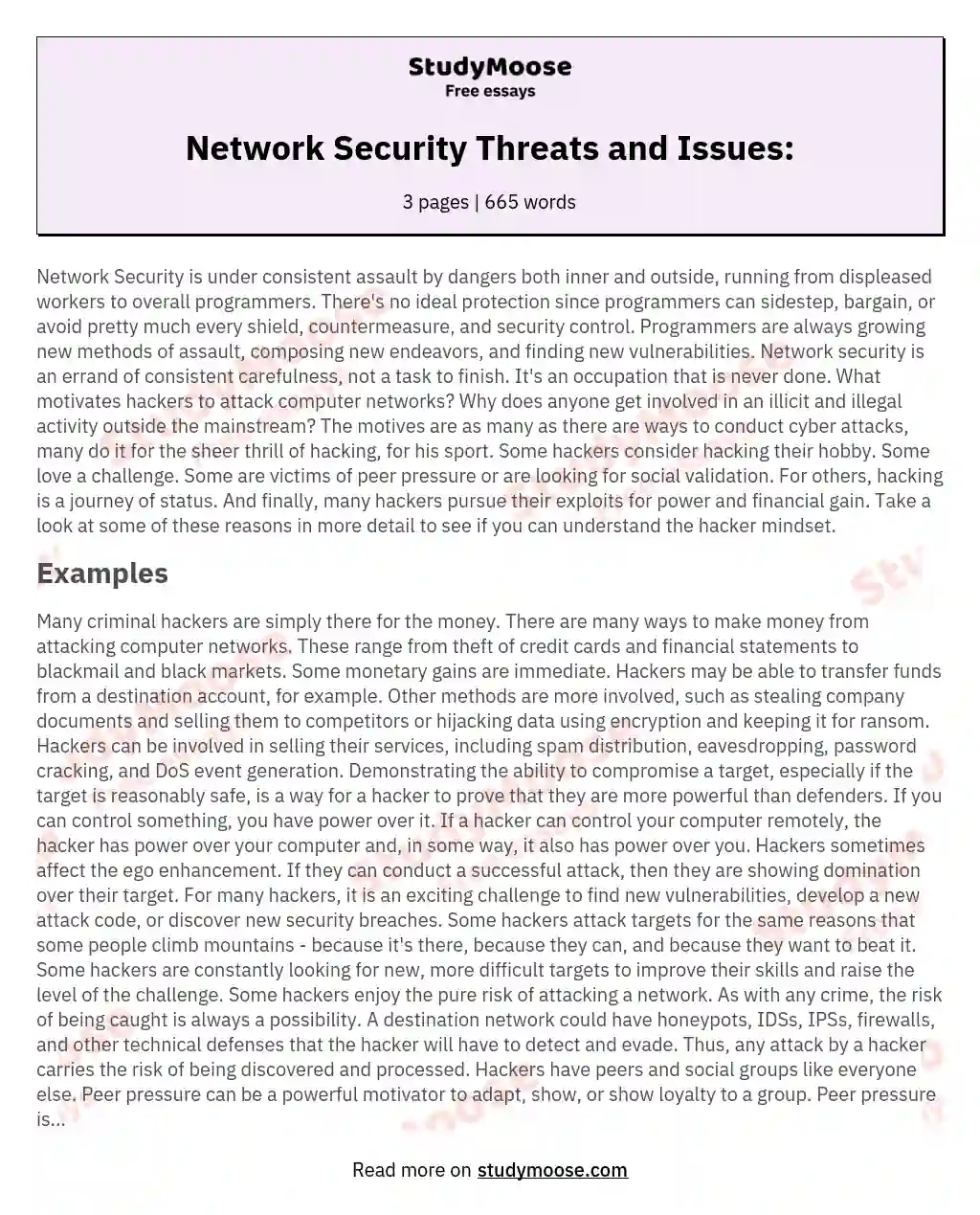 Network Security Threats and Issues: