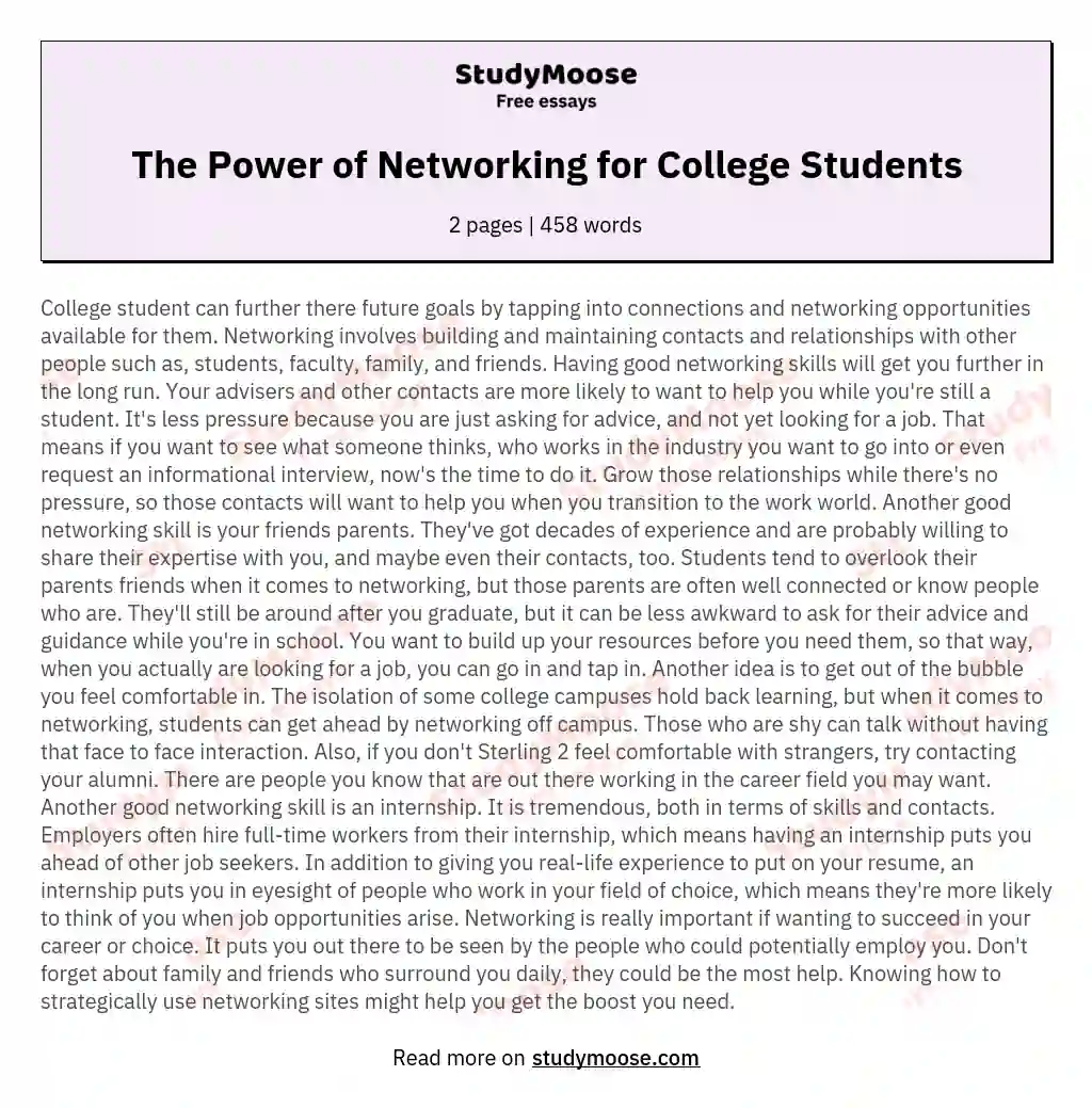 The Power of Networking for College Students essay