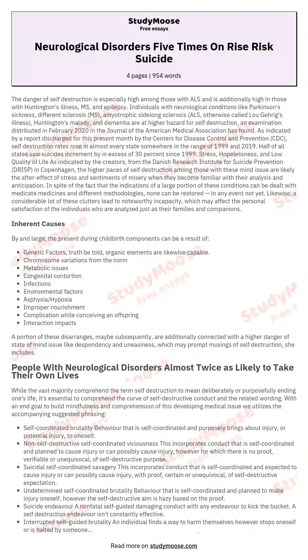 Neurological Disorders Five Times On Rise Risk Suicide essay