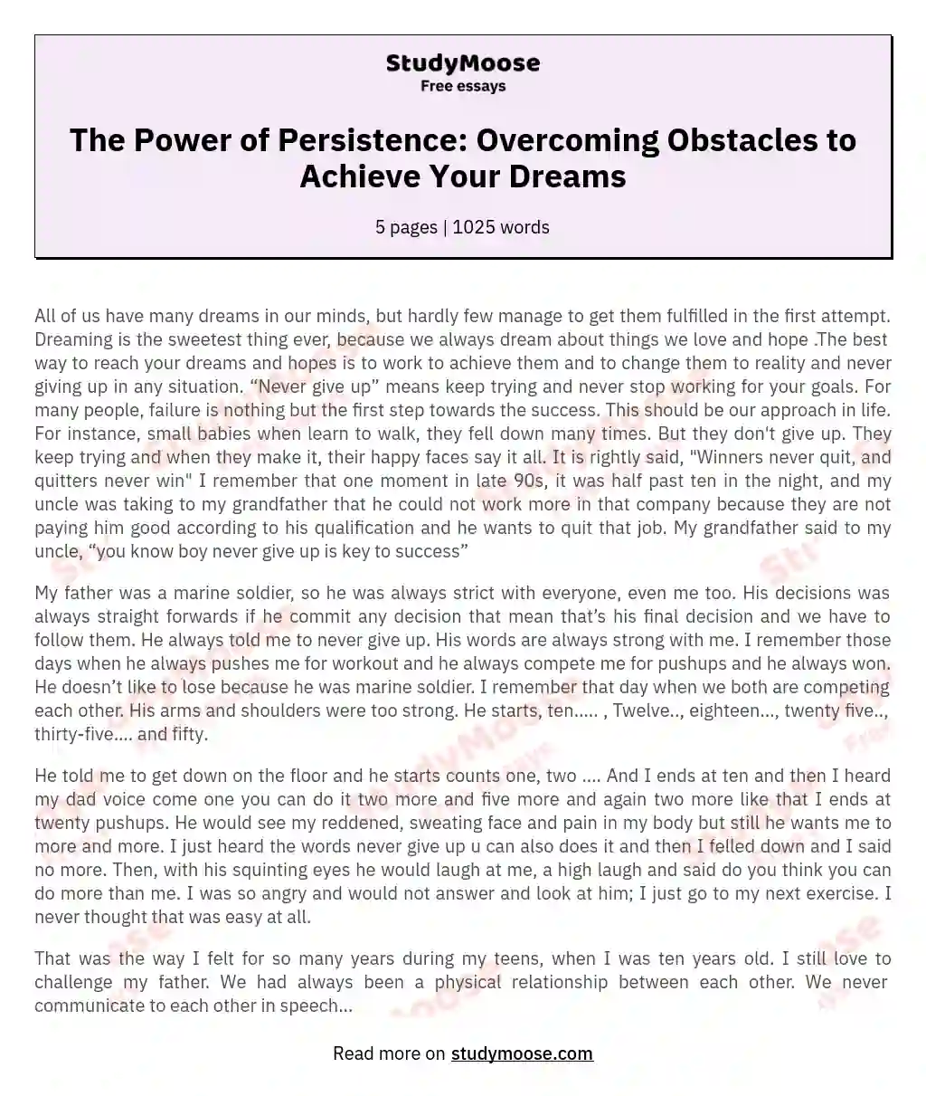The Power of Persistence: Overcoming Obstacles to Achieve Your Dreams essay