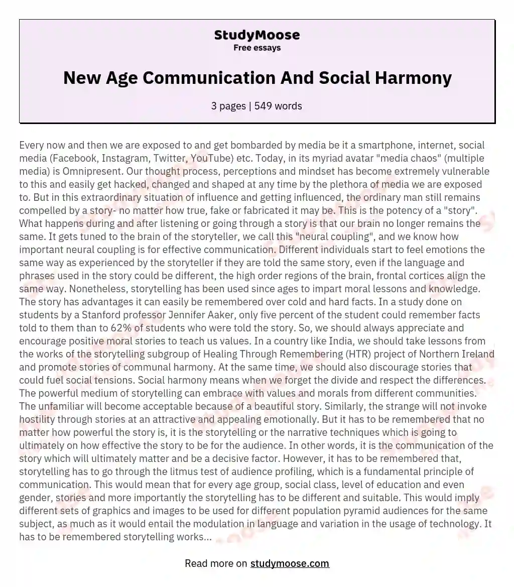 New Age Communication And Social Harmony essay