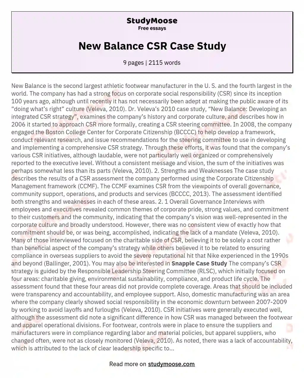New Balance CSR Case Study essay